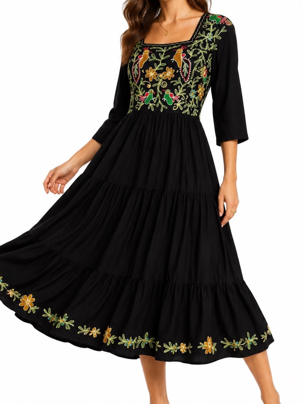 Vintage Passports Pier 1 Embroidered Bohemian Indian Whimsigoth Maxi Dress